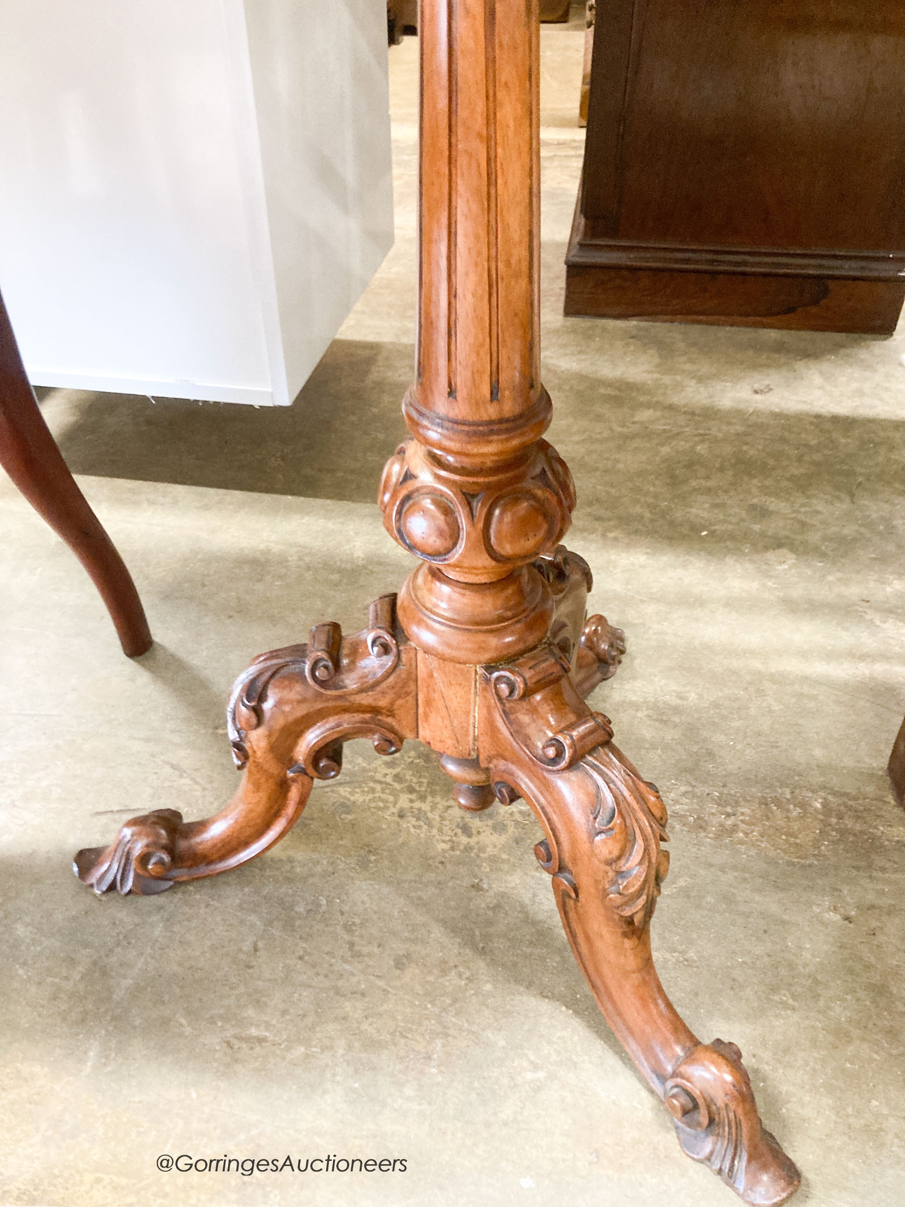 A Victorian burr walnut circular wine table, diameter 49cm, height 70cm together with an Edwardian satinwood banded mahogany side chair